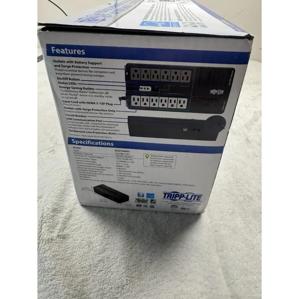 Tripp Lite ECO750UPS 750VA 450W UPS Battery Backup 12 Outlet NEW SEALED